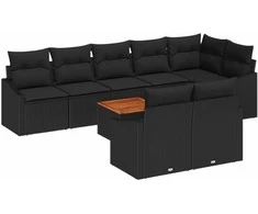 Lauko baldų komplektas Sodo Sofų Rinkinys su pagalve 9 pcs Juoda poliratanas