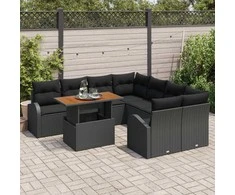 Lauko baldų komplektas Sodo Sofų Rinkinys su saugykla 9 pcs Juoda Poli ratanas