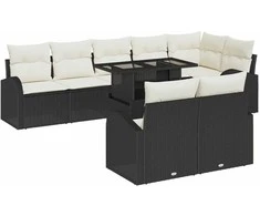 Sodo Sofų Rinkinys 9 pcs Juoda ir kreminė poliratanas