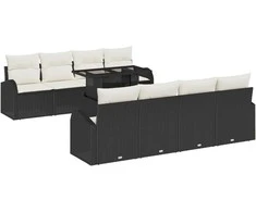 Sodo Sofų Rinkinys su pagalve 9 pcs Juoda Poli ratanas