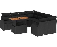Lauko baldų komplektas Sodo Sofų Rinkinys su saugykla 9 pcs Juoda Poli ratanas