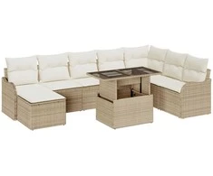 Sodo Sofų Rinkinys su pagalve 9 pcs Smėlio Poli ratanas