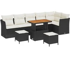 Sodo Sofų Rinkinys su pagalve 9 pcs Juoda ir kreminė