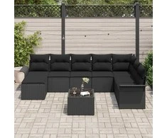 Lauko baldų komplektas Sodo Sofų Rinkinys su pagalve 9 pcs Juoda poliratanas