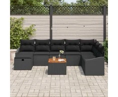 Lauko baldų komplektas Sodo Sofų Rinkinys su pagalve 9 pcs Juoda poliratanas