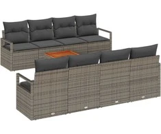 Lauko baldų komplektas Sodo Sofų Rinkinys su saugykla 9 pcs Pilka poliratanas
