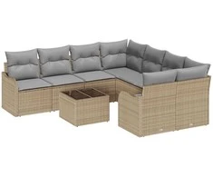 Sodo Sofų Rinkinys su pagalve 9 pcs Smėlio poliratanas