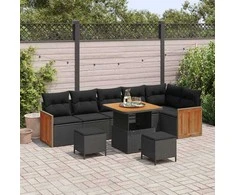 Sodo Sofų Rinkinys su pagalve 9 pcs Juoda