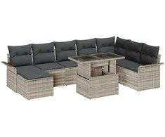 Sodo Sofų Rinkinys su pagalve su saugykla 9 pcs Šviesiai pilka