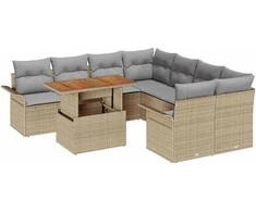 Sodo Sofų Rinkinys su saugykla 9 pcs Smėlio Poli ratanas