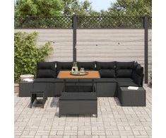 Lauko baldų komplektas Sodo Sofų Rinkinys su pagalve 9 pcs Juoda poliratanas