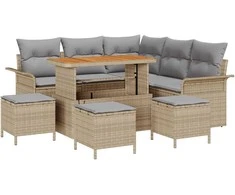 Lauko baldų komplektas Sodo Sofų Rinkinys su pagalve 9 pcs Smėlio poliratanas