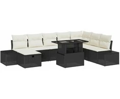 Lauko baldų komplektas Sodo Sofų Rinkinys 9 pcs Juoda poliratanas