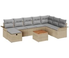 Lauko baldų komplektas Sodo Sofų Rinkinys su pagalve 9 pcs Smėlio Poli ratanas