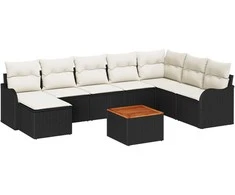 Lauko baldų komplektas Sodo Sofų Rinkinys 9 pcs Juoda ir kreminė poliratanas