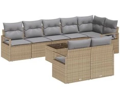 Lauko baldų komplektas Sofos komplektas su pagalve 9 pcs Smėlio poliratanas