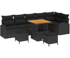 Lauko baldų komplektas Sodo Sofų Rinkinys su pagalve 9 pcs Juoda poliratanas