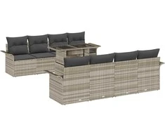 Lauko baldų komplektas Sodo Sofų Rinkinys su pagalve 9 pcs Šviesiai pilka Poli ratanas