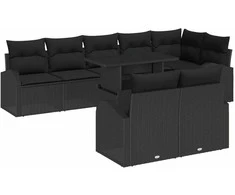 Sodo Sofų Rinkinys su saugykla 9 pcs Juoda poliratanas