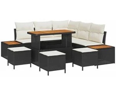 Sodo Sofų Rinkinys su pagalve 9 pcs Juoda Poli ratanas