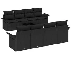 Sofa Sodo Sofų Rinkinys su pagalve 9 pcs Juoda poliratanas