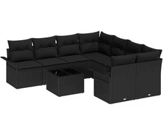 Sodo Sofų Rinkinys su pagalve 9 pcs Juoda poliratanas
