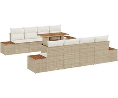 Lauko baldų komplektas Sodo Sofų Rinkinys su saugykla 9 pcs Smėlio Poli ratanas