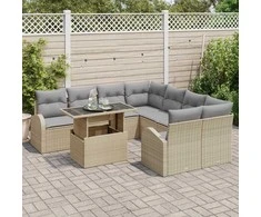 Lauko baldų komplektas Sodo Sofų Rinkinys su saugykla 9 pcs Smėlio poliratanas
