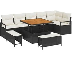 Lauko baldų komplektas Sodo Sofų Rinkinys su pagalve 9 pcs Juoda Poli ratanas