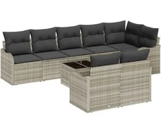 Lauko baldų komplektas Sodo Sofų Rinkinys su pagalve 9 pcs Šviesiai pilka Poli ratanas