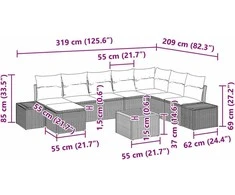 Lauko baldų komplektas Sodo Sofų Rinkinys 9 pcs Juoda ir balta