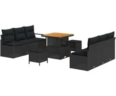 Lauko baldų komplektas Sodo Sofų Rinkinys su pagalve 9 pcs Juoda poliratanas