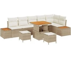 Lauko baldų komplektas Sodo Sofų Rinkinys 9 pcs Smėlio poliratanas