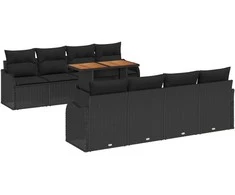 Sodo Sofų Rinkinys su saugykla 9 pcs Juoda Poli ratanas