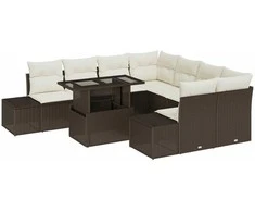 Sodo Sofų Rinkinys 9 pcs Ruda ir grietinėlė poliratanas