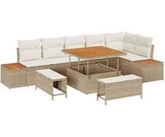 Lauko baldų komplektas Sodo Sofų Rinkinys 9 pcs Smėlio poliratanas