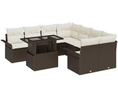 Lauko baldų komplektas Sodo Sofų Rinkinys su pagalve 9 pcs Ruda Poli ratanas