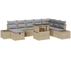 Lauko baldų komplektas Sodo Sofų Rinkinys 11 pcs Smėlio Poli ratanas