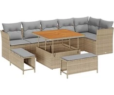 Sodo Sofų Rinkinys 9 pcs smėlio ir šviesiai pilkos spalvos
