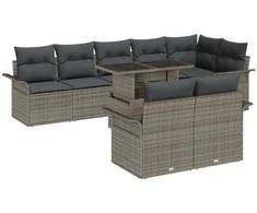 Lauko baldų komplektas Sodo Sofų Rinkinys su pagalve 9 pcs Pilka Poli ratanas