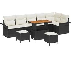 Lauko baldų komplektas Sodo Sofų Rinkinys su pagalve 9 pcs Juoda poliratanas