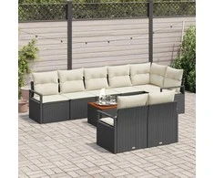 Lauko baldų komplektas Sodo Sofų Rinkinys 9 pcs Juoda ir kreminė poliratanas
