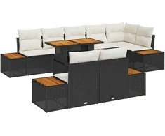 Lauko baldų komplektas Sodo Sofų Rinkinys su saugykla 9 pcs Juoda Poli ratanas