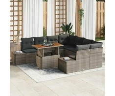 Lauko baldų komplektas Sodo Sofų Rinkinys su saugykla 9 pcs Pilka Poli ratanas