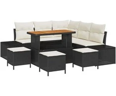 Lauko baldų komplektas Sodo Sofų Rinkinys su pagalve 9 pcs Juoda Poli ratanas