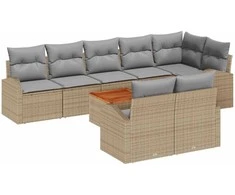 Lauko baldų komplektas Sodo Sofų Rinkinys su pagalve 9 pcs Smėlio poliratanas
