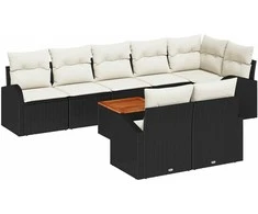 Lauko baldų komplektas Sodo Sofų Rinkinys su pagalve 9 pcs Juoda poliratanas