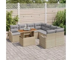 Lauko baldų komplektas Sodo Sofų Rinkinys su saugykla 9 pcs Smėlio Poli ratanas
