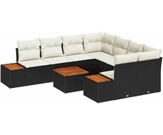 Lauko baldų komplektas Sodo Sofų Rinkinys su pagalve 9 pcs Juoda Poli ratanas