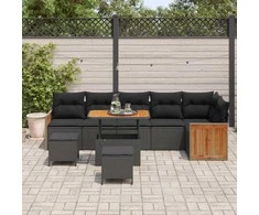 Sodo Sofų Rinkinys su pagalve 9 pcs Juoda
